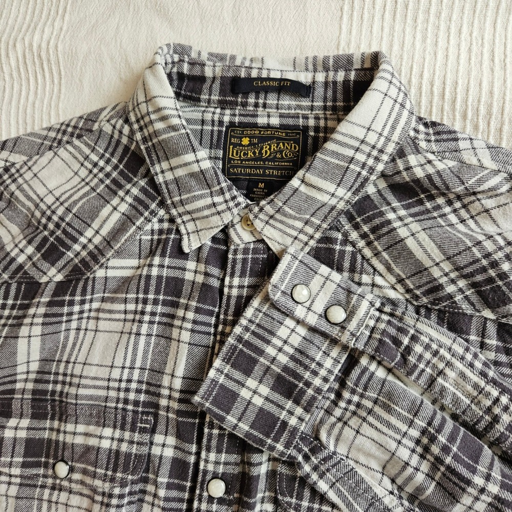 Lucky Brand Classic Fit Plaid Button Down Shirt Western Pearl Snap Men M